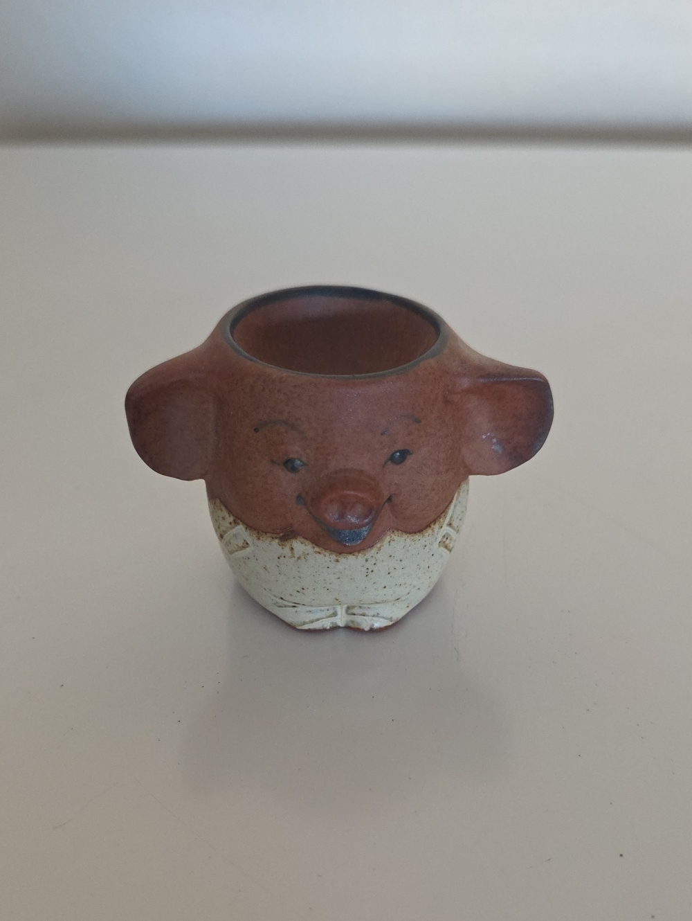 Vintage Brown and Cream Ceramic Pig Egg Holder - Unbranded